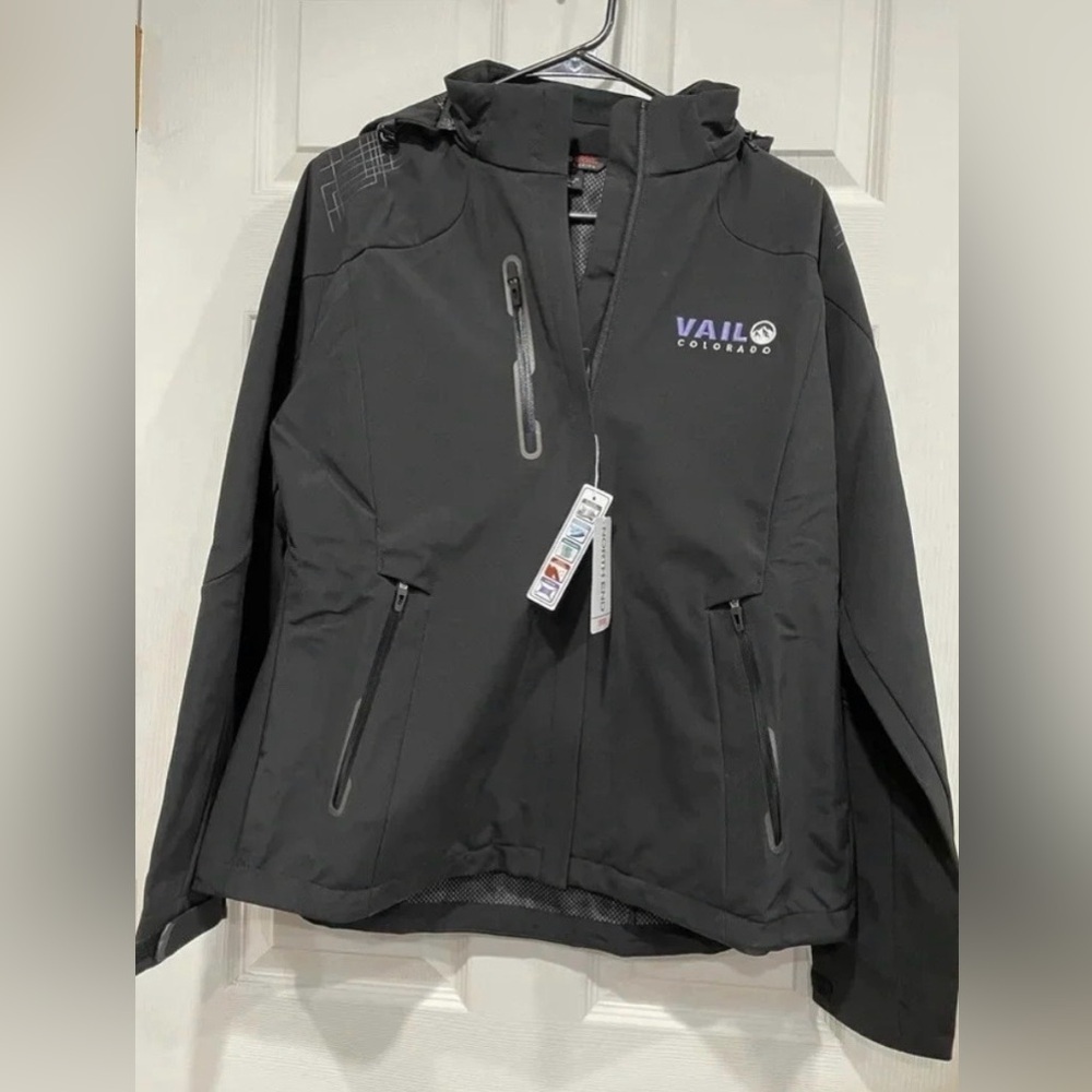 Vail Colorado Soft Shell Jacket for Women Size Large Black Removable Hood NWT